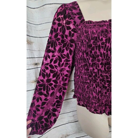 Torrid Velvet Burnout Floral Top 2 2X Smocked Maroon Whimsigoth Fairy Long Slv - Picture 3 of 8